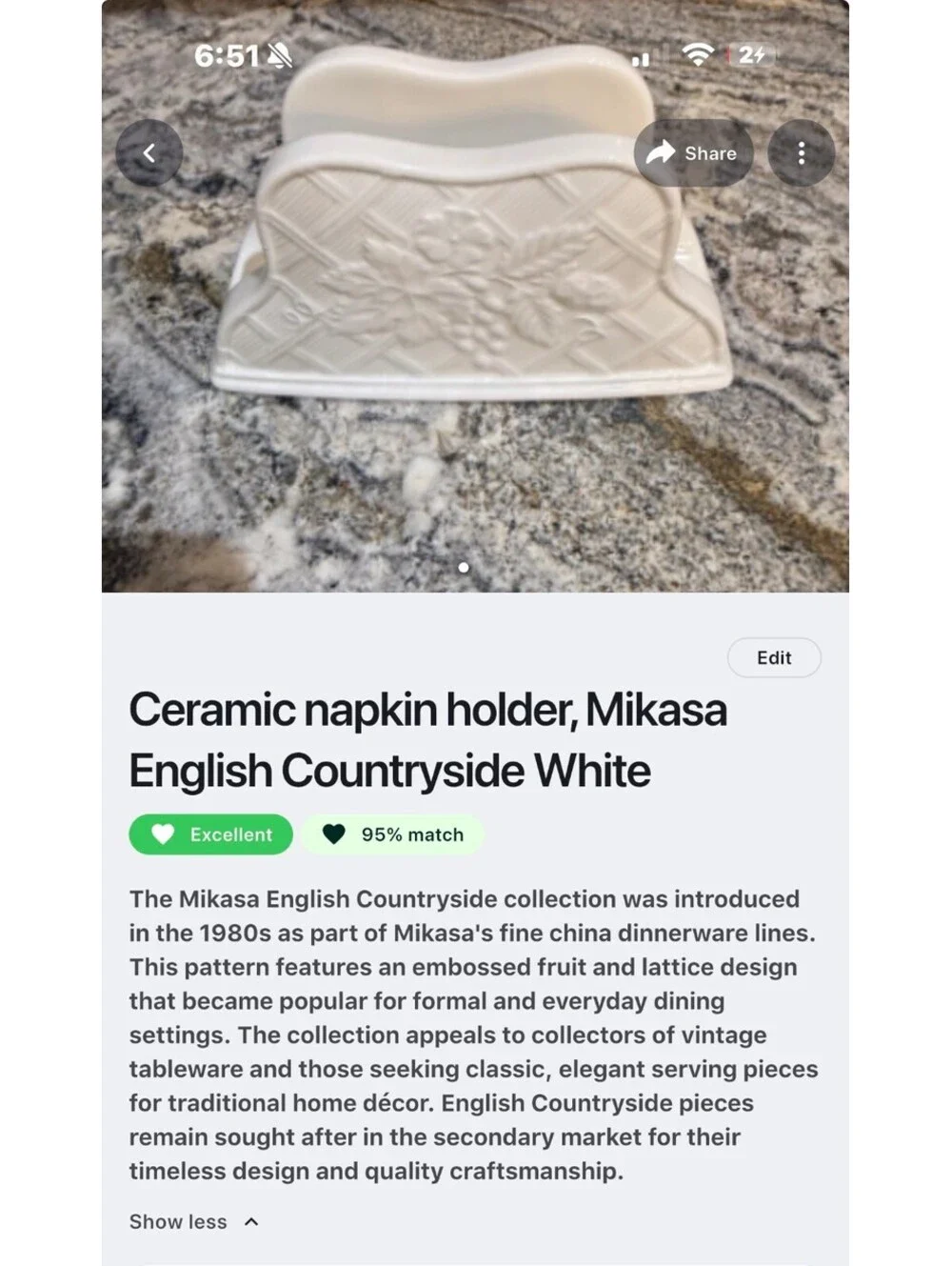 Mikasa English Countryside White Ceramic Napkin Holder
